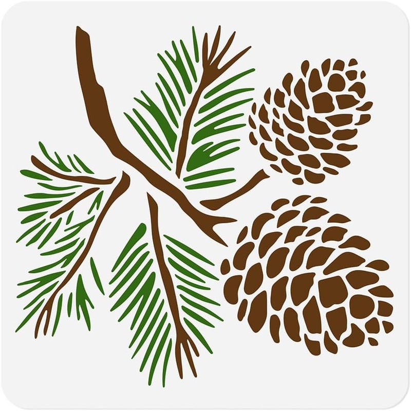 DOODLREAM Pine Cone Stencil for Painting on Wall 11.8 x 11.8 Inch Reusable Plastic Craft Stencil for Painting on Wood Fabric Furniture, DIY Home Decor Stencils - Image 1